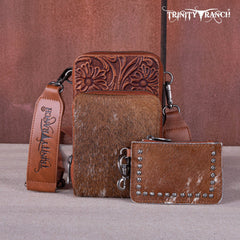 Trinity Ranch Genuine Hair-On Cowhide /Tooled Collection Phone Purse with Coin Pouch