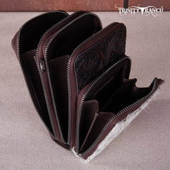 Trinity Ranch Genuine Hair-On Cowhide /Tooled Collection Phone Purse with Coin Pouch