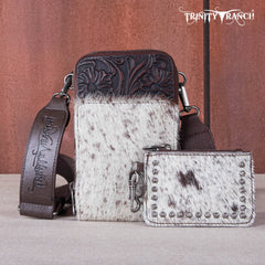 Trinity Ranch Genuine Hair-On Cowhide /Tooled Collection Phone Purse with Coin Pouch
