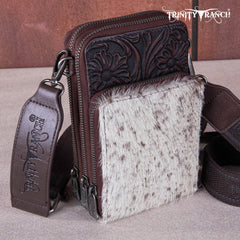 Trinity Ranch Genuine Hair-On Cowhide /Tooled Collection Phone Purse with Coin Pouch