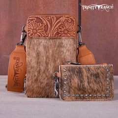 Trinity Ranch Genuine Hair-On Cowhide /Tooled Collection Phone Purse with Coin Pouch
