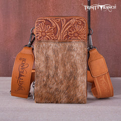 Trinity Ranch Genuine Hair-On Cowhide /Tooled Collection Phone Purse with Coin Pouch