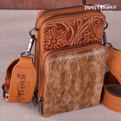 Trinity Ranch Genuine Hair-On Cowhide /Tooled Collection Phone Purse with Coin Pouch