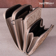 Trinity Ranch Genuine Hair-On Cowhide /Tooled Collection Phone Purse with Coin Pouch