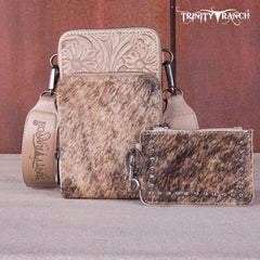 Trinity Ranch Genuine Hair-On Cowhide /Tooled  Collection Phone Purse with Coin Pouch