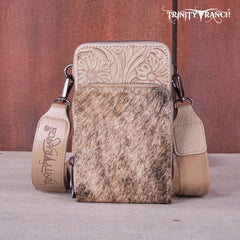 Trinity Ranch Genuine Hair-On Cowhide /Tooled Collection Phone Purse with Coin Pouch