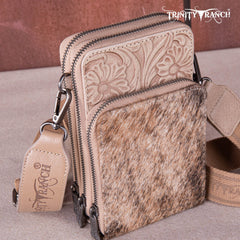 Trinity Ranch Genuine Hair-On Cowhide /Tooled Collection Phone Purse with Coin Pouch