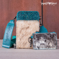 Trinity Ranch Genuine Hair-On Cowhide /Tooled Collection Phone Purse with Coin Pouch