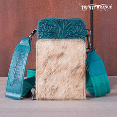 Trinity Ranch Genuine Hair-On Cowhide /Tooled Collection Phone Purse with Coin Pouch