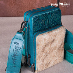 Trinity Ranch Genuine Hair-On Cowhide /Tooled Collection Phone Purse with Coin Pouch