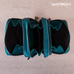 Trinity Ranch Genuine Hair-On Cowhide /Tooled Collection Phone Purse with Coin Pouch