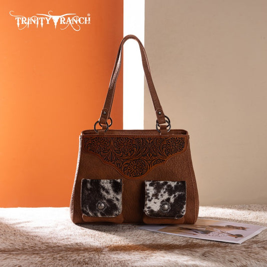 Trinity Ranch Genuine Hair-On Cowhide Tooled Collection Concealed Carry Tote