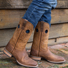 Men's Pull-On Distressed Leather Square Toe Western Boots