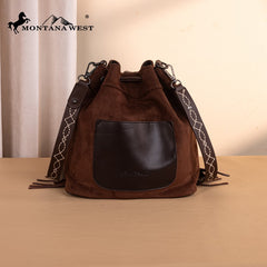 Montana West Boot Stitch Fringe Drawstring Crossbody Bag