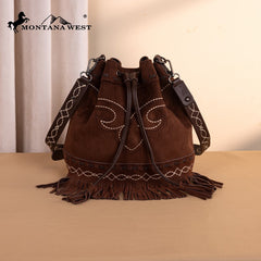 Montana West Boot Stitch Fringe Drawstring Crossbody Bag