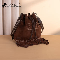Montana West Boot Stitch Fringe Drawstring Crossbody Bag