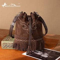 Montana West Boot Stitch Fringe Drawstring Crossbody Bag