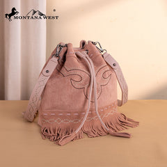 Montana West Boot Stitch Fringe Drawstring Crossbody Bag