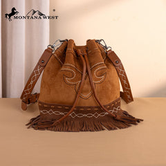 Montana West Boot Stitch Fringe Drawstring Crossbody Bag