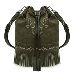 Montana West Boot Stitch Fringe Drawstring Crossbody Bag