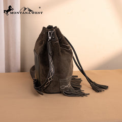 Montana West Boot Stitch Fringe Drawstring Crossbody Bag
