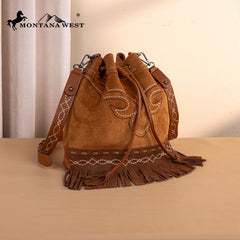 Montana West Boot Stitch Fringe Drawstring Crossbody Bag