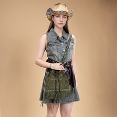 Montana West Boot Stitch Fringe Drawstring Crossbody Bag