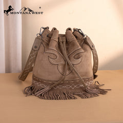 Montana West Boot Stitch Fringe Drawstring Crossbody Bag
