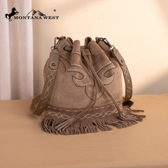Montana West Boot Stitch Fringe Drawstring Crossbody Bag