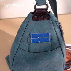 Trinity Ranch Floral Tooled Fringe Sling Bag