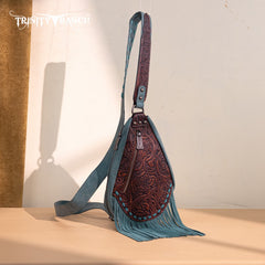 Trinity Ranch Floral Tooled Fringe Sling Bag