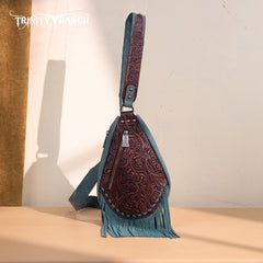 Trinity Ranch Floral Tooled Fringe Sling Bag