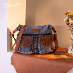 WG103-2009 Wrangler Floral Tooled Denim Crossbody -Black