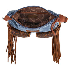 WG103-2009S Wrangler Fringe Floral Tooled Denim Crossbody - Jean