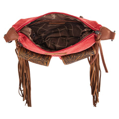 WG103-2009S Wrangler Fringe Floral Tooled Denim Crossbody - Red