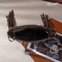 WG110-2022  Wrangler Top Handle Embroidered Fringe Mini Tote/Crossbody -Coffee