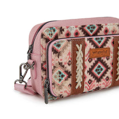 Wrangler Southwestern Pattern Dual Sided Print Crossbody Purse With Wallet Compartment