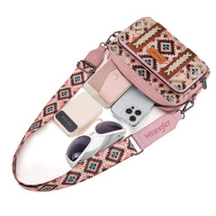 Wrangler Southwestern Pattern Dual Sided Print Crossbody Purse With Wallet Compartment