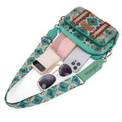 Wrangler Southwestern Pattern Dual Sided Print Crossbody Purse With Wallet Compartment