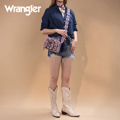 Wrangler Southwestern Pattern Dual Sided Print Crossbody Purse With Wallet Compartment