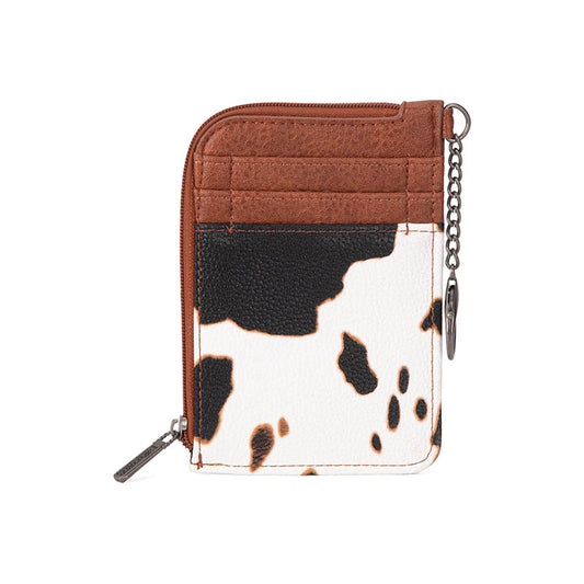 WG133-W005 Wrangler Cow Print Print Mini Zip Card Case - Brown