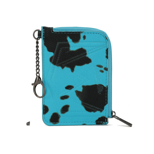 WG133-W005 Wrangler Cow Print Print Mini Zip Card Case - Turquoise