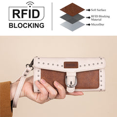 Wrangler Western Tri-fold RFID Wallet/Wristlet With Detachable Credit Card Holder