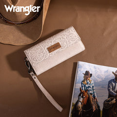 Wrangler Western Floral Tooled Tri-fold RFID Wallet/Wristlet