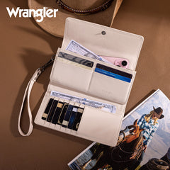 Wrangler Western Floral Tooled Tri-fold RFID Wallet/Wristlet