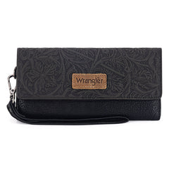 Wrangler Western Floral Tooled Tri-fold RFID Wallet/Wristlet