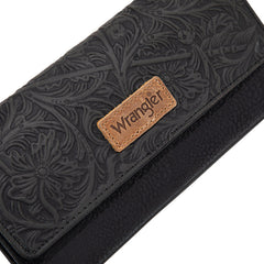 Wrangler Western Floral Tooled Tri-fold RFID Wallet/Wristlet