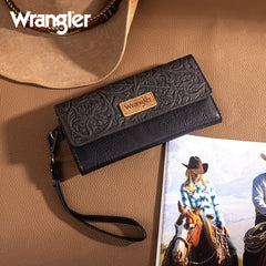 Wrangler Western Floral Tooled Tri-fold RFID Wallet/Wristlet