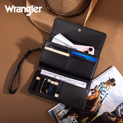 Wrangler Western Floral Tooled Tri-fold RFID Wallet/Wristlet