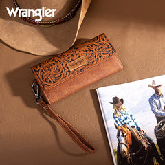 Wrangler Western Floral Tooled Tri-fold RFID Wallet/Wristlet